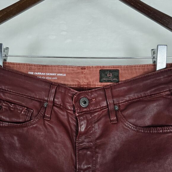 AG Adriano Goldschmied The Farrah Skinny Ankle Burgundy Coated Jeans Size 27R - Picture 6 of 11